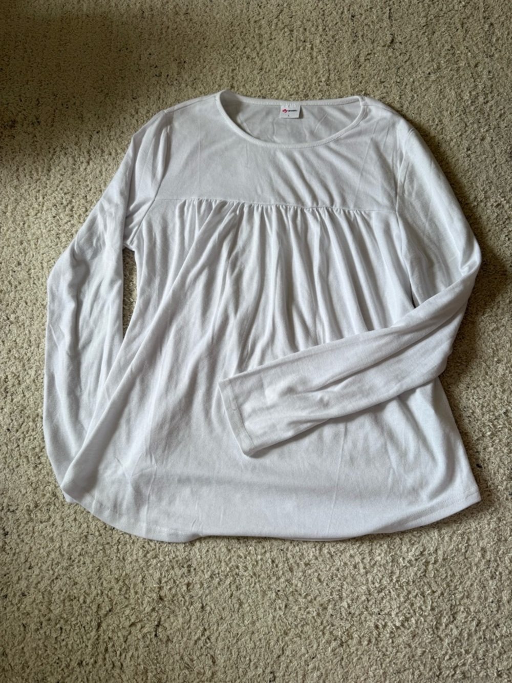 Women's White Long-Sleeve Gathered Yoke Tee
